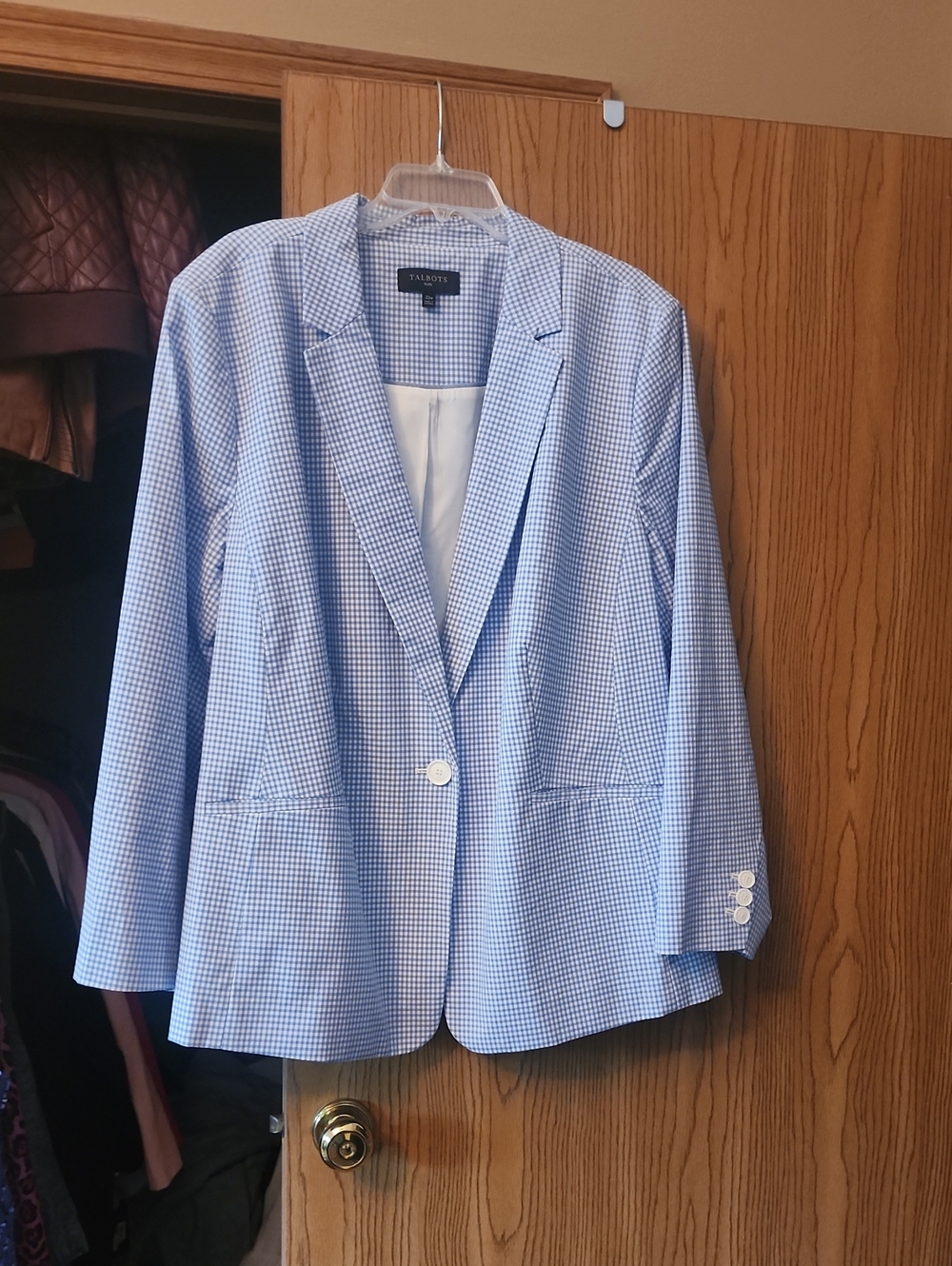 Talbots Light Blue Gingham Single-Button Blazer